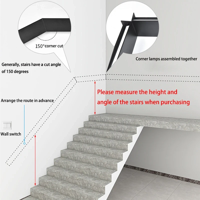 Surface Mounted Long Armrest Wall Lamp Staircase Hallway Lighting Simple Line Lamp Bedroom Light White Black Decorative Sconce