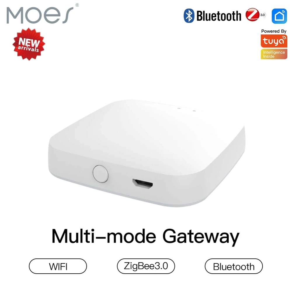 MOES Nova Gateway Inteligente Multimodo ZigBee Bluetooth Mesh Hub Funciona com Tuya Smart App Controle de Voz via Alexa Google Home