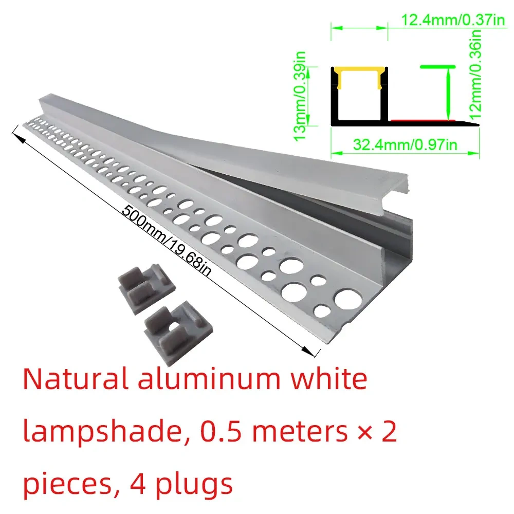 32×13 2PCS 0.5M LED Aluminum Profile Strip with Black Cover Embedded in Ceiling and Wall Commercial and Home Lighting