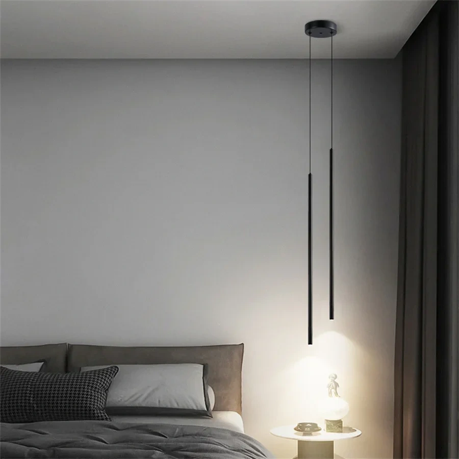 Superfine 2CM Led Pendant Lights Long Tube Hanging Lamp Kitchen Island Dining Room Table Pendant Lamp Bedroom Bedside Droplight
