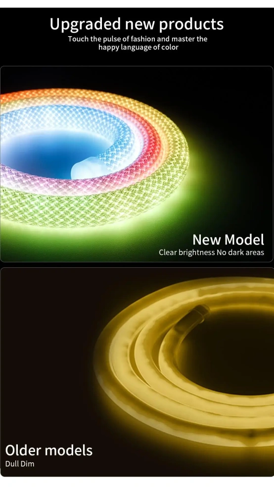 22mm Diameter 60/96LEDs/m DC12V/24V WS2811/WS2815 RGB Full Color LED Pixel Round Braided Neon Strip Light 360 degree Beam Angle
