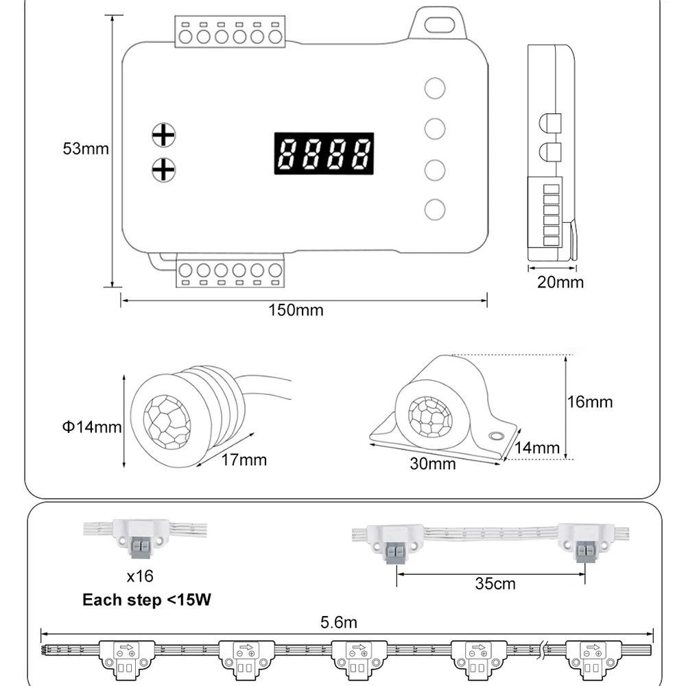 1-40 passos led tira de luz da escada sensor de movimento escadas led luz de tira com 2 sensor fácil instalação tira de luz da etapa da escada