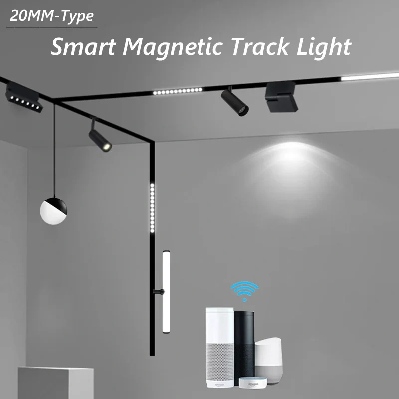 M20 Magnetic Track Light DC48V Aluminum Rail Led Flood Grille Spot Home Tuya Zigbee Assistant Alexa Or 3000/4000/6000K Black