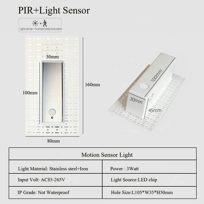 Embedded White& Black Wall Lamp PIR Motion Sensor Stair Case Light AC85-265V For Home Step Corridor Aisle Indoor Footlight 3W