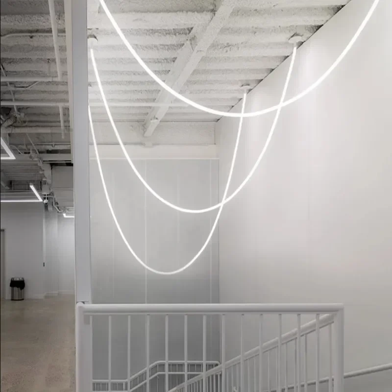 Italian Design Minimalist Line Chandelier Model Room High Loft Duplex Villa Staircase Restaurant Pendant Lights Home Decor LED
