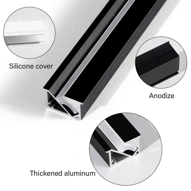 Ultra-thin Led Aluminum Profile 45° Luminescence Embedded LED Light Strip Bar For Cupboard Showcase Wardrobe