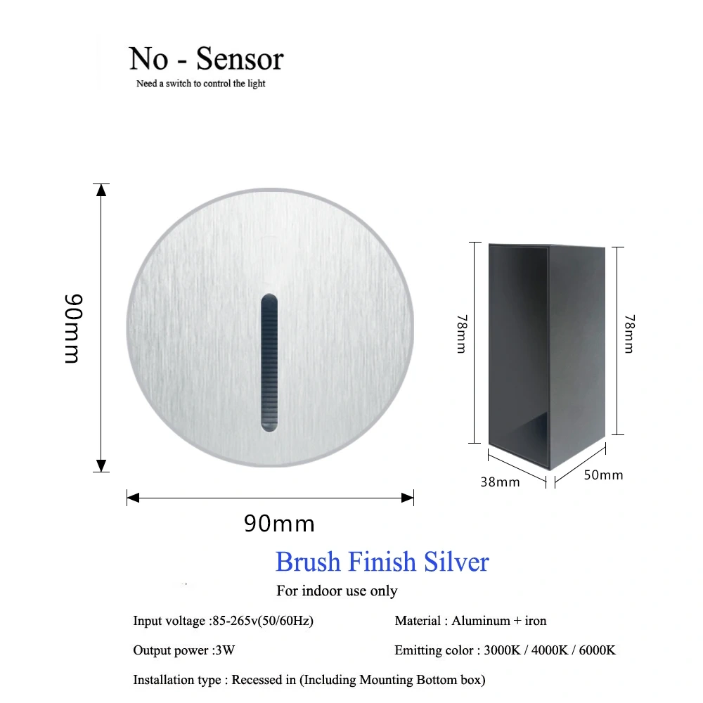PIR Sensor Wall Lamp Embedded Step Light + Install Box Stairwell Nightlight For Home Ladder Hallway Footlight Sconce 3W Aluminum