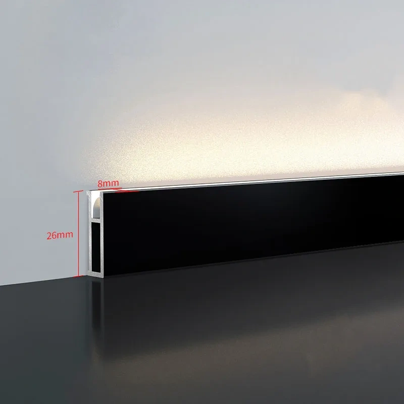 Ultra-narrow Basebaord Aluminum Profile Recessed Hidden Led Skirting Line Channel Silicone Diffuser Wall Corner Bar Strip Light