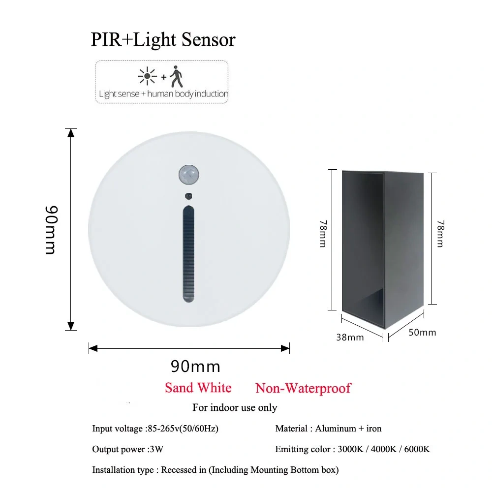 PIR Sensor Wall Lamp Embedded Step Light + Install Box Stairwell Nightlight For Home Ladder Hallway Footlight Sconce 3W Aluminum