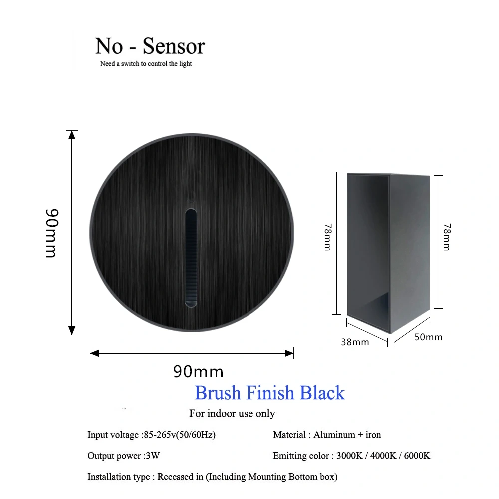PIR Sensor Wall Lamp Embedded Step Light + Install Box Stairwell Nightlight For Home Ladder Hallway Footlight Sconce 3W Aluminum