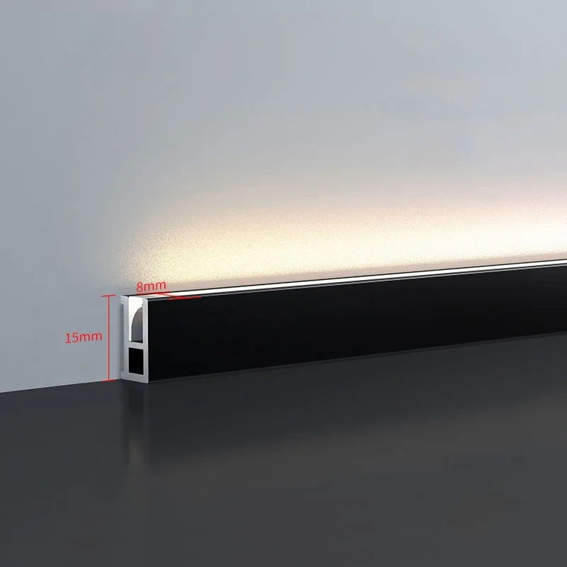 Ultra-narrow Basebaord Aluminum Profile Recessed Hidden Led Skirting Line Channel Silicone Diffuser Wall Corner Bar Strip Light