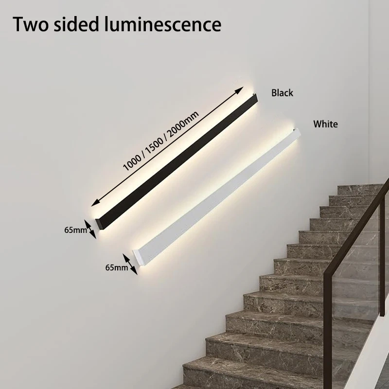 Surface Mounted Long Armrest Wall Lamp Staircase Hallway Lighting Simple Line Lamp Bedroom Light White Black Decorative Sconce