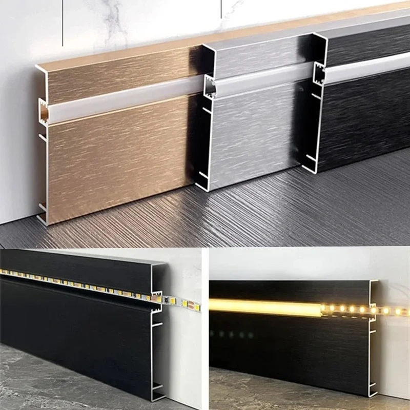 Rodapé led perfil de alumínio criativo escovado rodapé h80mm com capa leitosa barra de canto luz escada corriord iluminação do corredor
