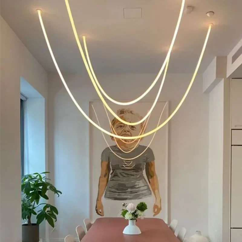 Italian Design Minimalist Line Chandelier Model Room High Loft Duplex Villa Staircase Restaurant Pendant Lights Home Decor LED