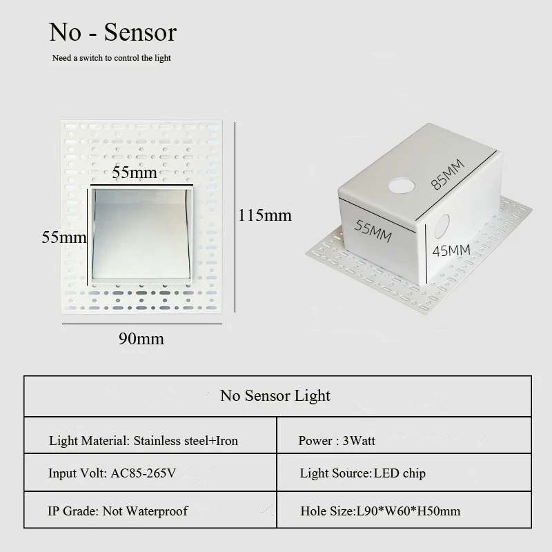 Embedded White& Black Wall Lamp PIR Motion Sensor Stair Case Light AC85-265V For Home Step Corridor Aisle Indoor Footlight 3W