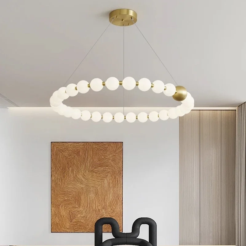 Modern Minimalist Necklace Shaped Glass Ball Pendant Light, Magic Bean Living Room Long Dining Table Light, Pendant Light
