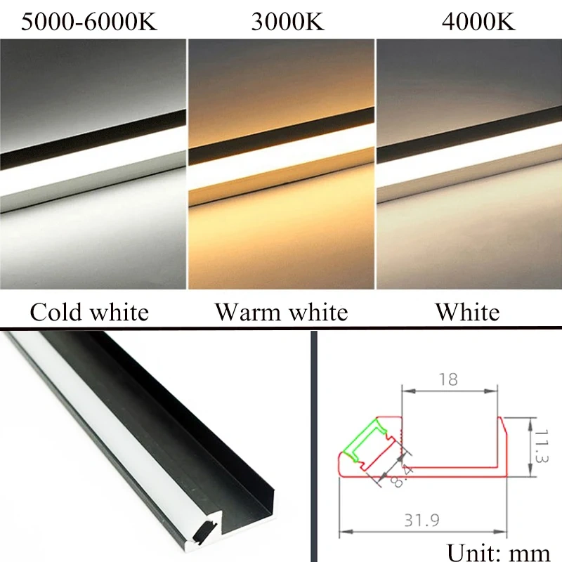 LED Cabinet shelf light strip Front Oblique lighting 18mm wide board Aluminum splint light for display bookcase sideboard Locker