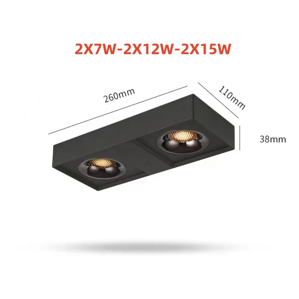 Square LED Ceiling light COB Spotlights Dimmable 12W15W 1-2-4 head CREE Anti-glare Downlight Ceiling Lamp 85-265V Home business