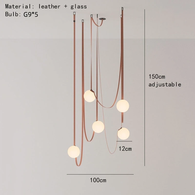 Art Deco White Glass Chandeliers Brown Black Artificial Leather Lighting G9 Bulb For Hall Parlor Dining Room Office Kitchen