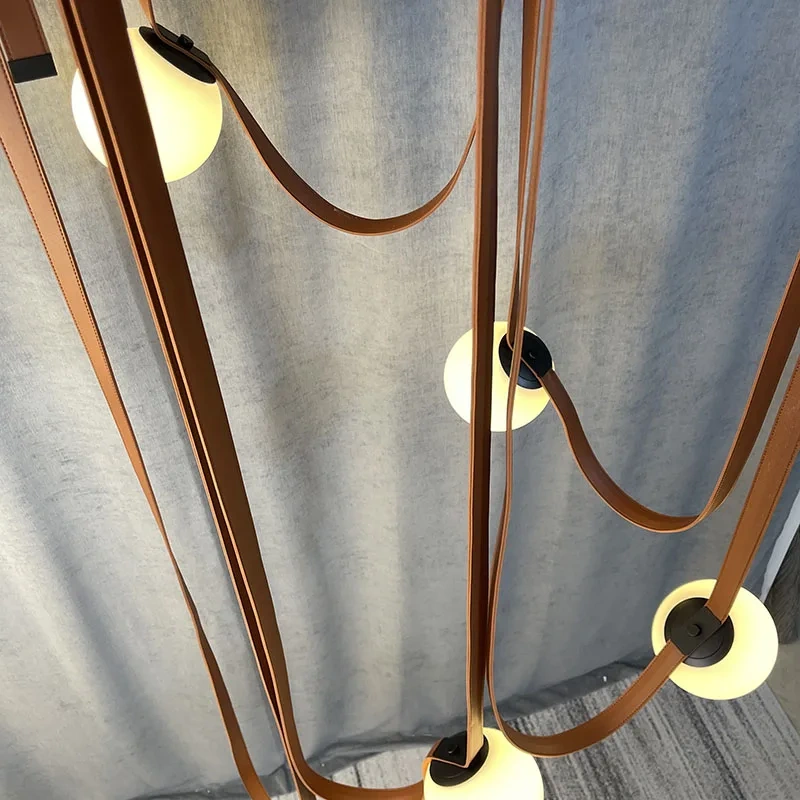 Art Deco White Glass Chandeliers Brown Black Artificial Leather Lighting G9 Bulb For Hall Parlor Dining Room Office Kitchen
