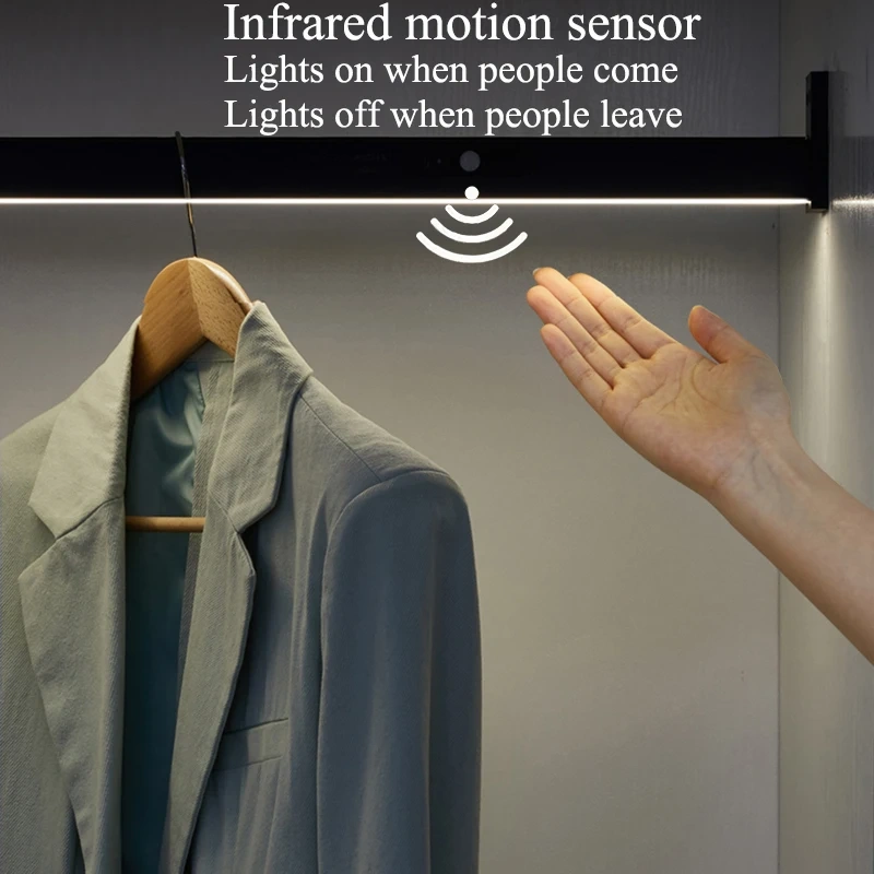LED Wardrobe Light Smart PIR Infrared Body Motion Sensor Switch Light DC12V For Checkroom  Wardrobe Clothes Hanger Rod Support
