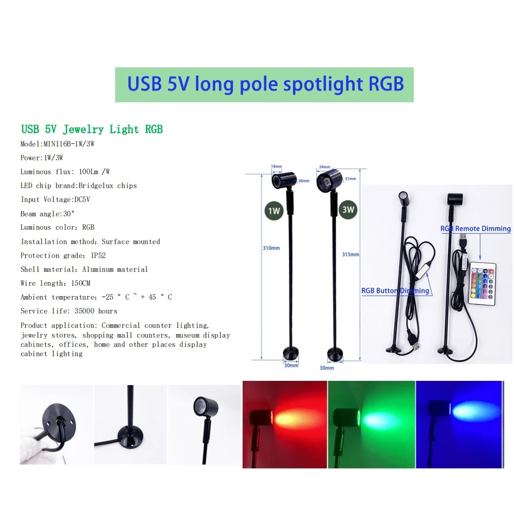 USB 5V Mini Led Spotlight Rotatable Angle 1W 3W Surface Mounted for Cabinet Showcase Terrarium Jewelry Lamp Ceiling Spot Lights