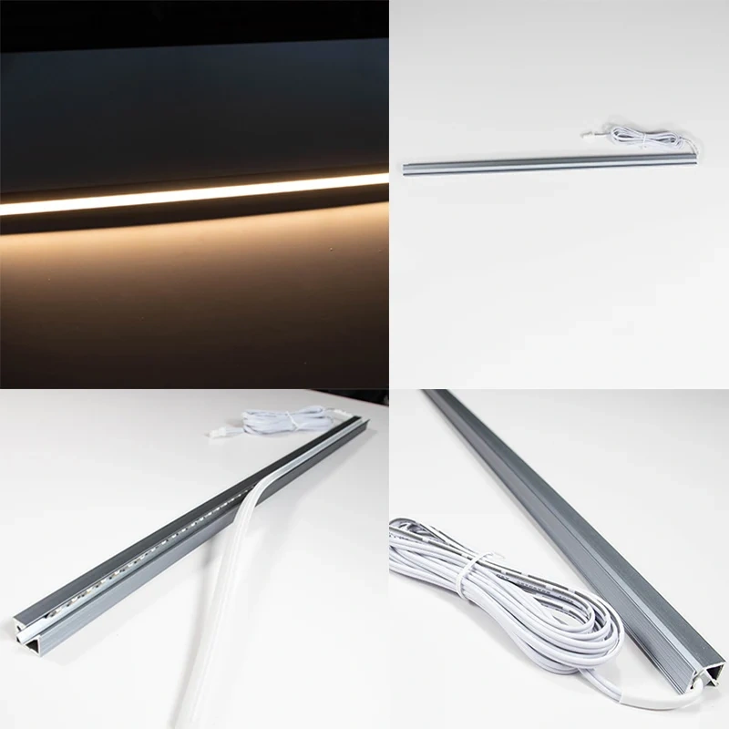 LED Under Cabinet Strip Light 45 Degree Beam Oblique Lighting Thin Built-in Layer Shelf Aluminum Profile DC12V DuPont Bar Lamp