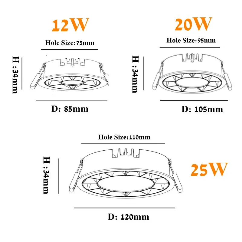 12W 18W 24W Dimmable Ultra-thin Anti-glare Umall Upotlight Umbedded LED Ceiling Light Living AC 85-265V Room Downlight Spotlight
