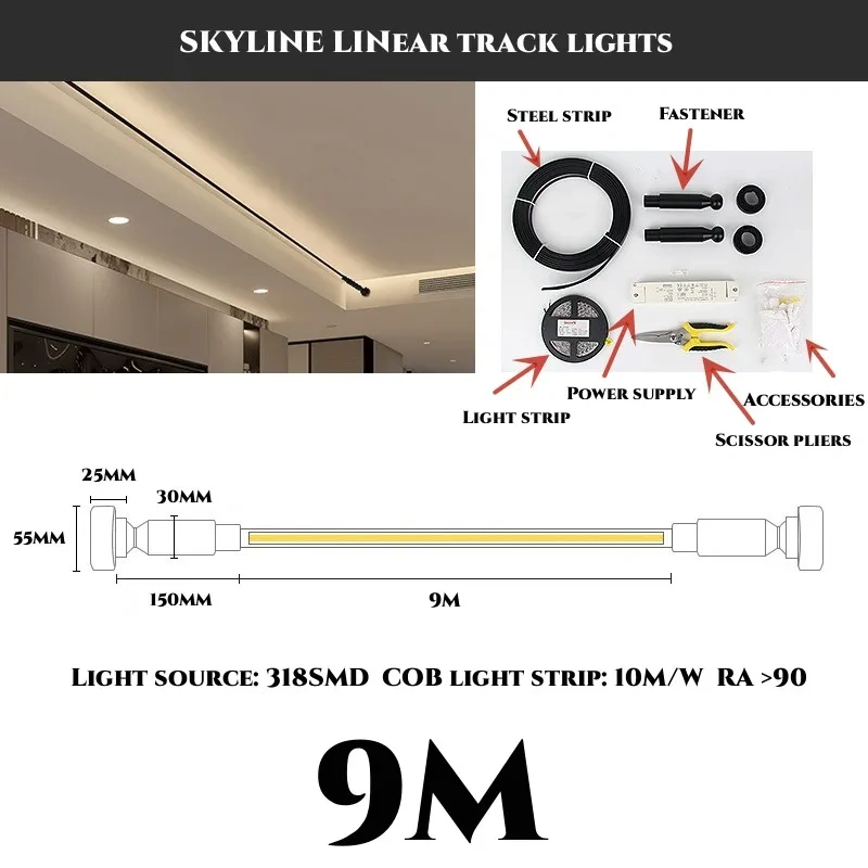 Diy Long LED Skyline Steel Strip Luminous Linear No Main Light Decoration, Modern Minimalist Creative Exhibition Hall Wall Light
