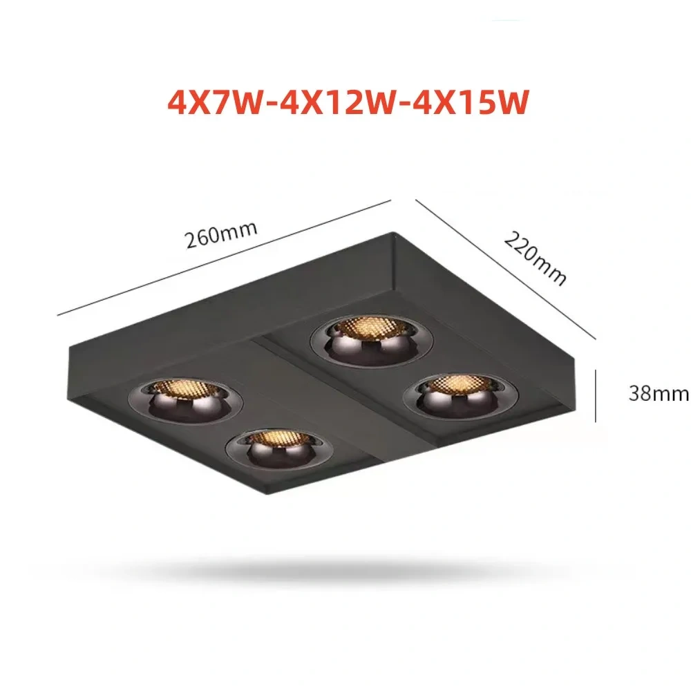 Square LED Ceiling light COB Spotlights Dimmable 12W15W 1-2-4 head CREE Anti-glare Downlight Ceiling Lamp 85-265V Home business