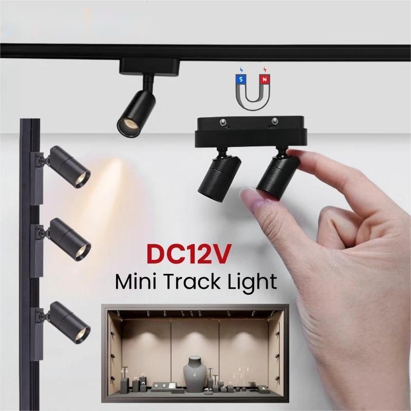 DC12V Mini LED Showcase Cabinet Lamp Magnetic Rail Jewelry Display Lamp Suface Mounted Exhibition Wardrobe Track Lighting System