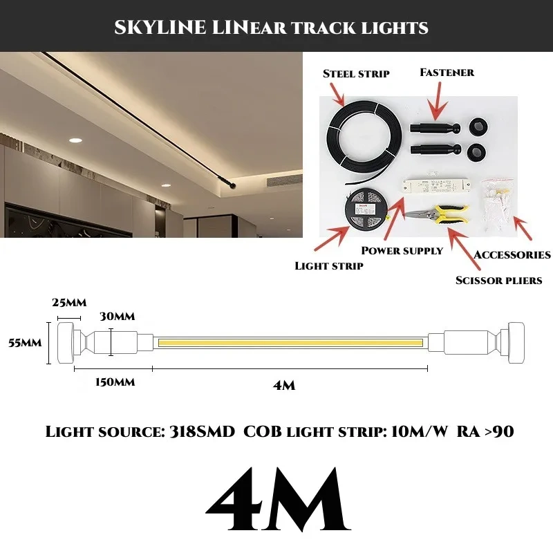 Diy Long LED Skyline Steel Strip Luminous Linear No Main Light Decoration, Modern Minimalist Creative Exhibition Hall Wall Light