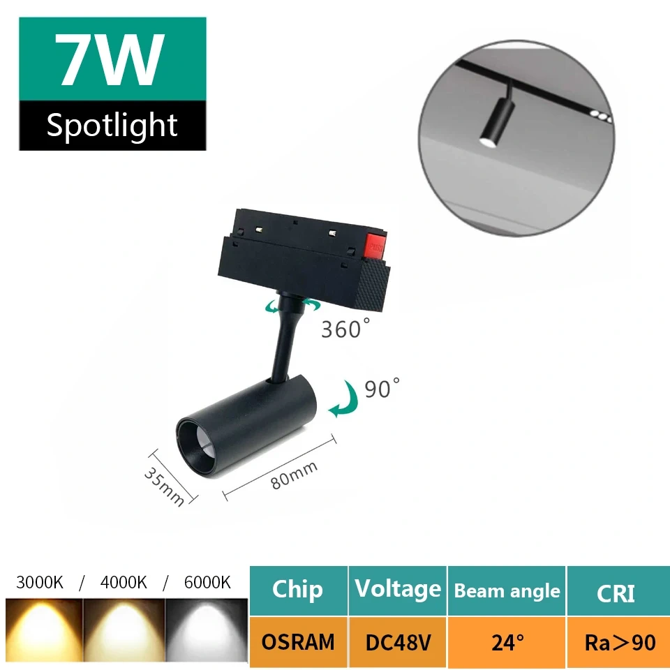 Magnetic Track Light 48V Magnet Spotlight Dimmable Floodlight Dali Rail Lamp Tuya Zigbee Smart Home LED Magnetic Track Lighting