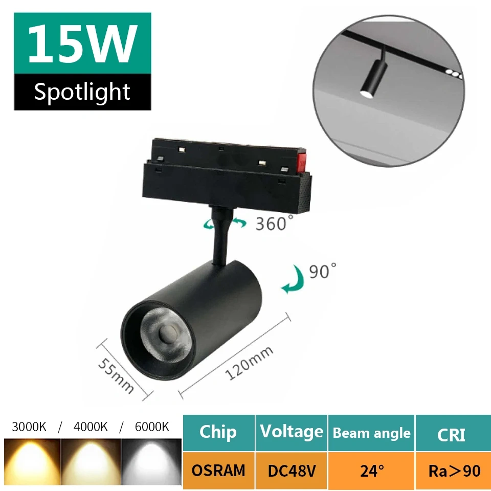 Magnetic Track Light 48V Magnet Spotlight Dimmable Floodlight Dali Rail Lamp Tuya Zigbee Smart Home LED Magnetic Track Lighting