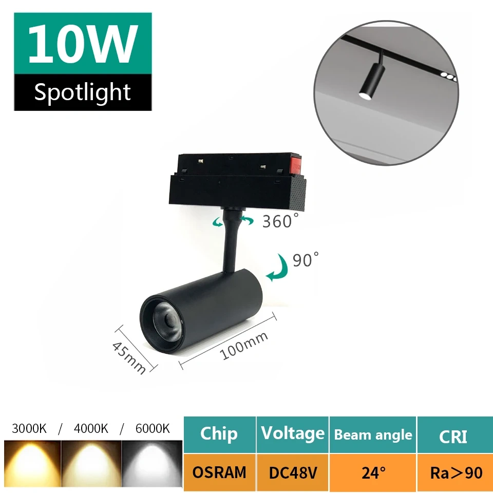 Magnetic Track Light 48V Magnet Spotlight Dimmable Floodlight Dali Rail Lamp Tuya Zigbee Smart Home LED Magnetic Track Lighting