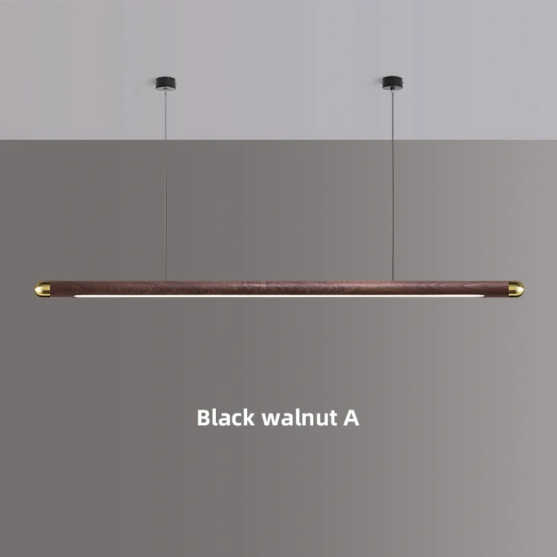 Wooden Pendant Light LED Copper Circular Linear Chandelier Table Strip Pendant Lamp For Kitchen Office Home Lighting Fixture