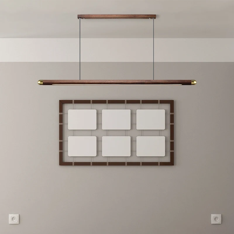 Wooden Pendant Light LED Copper Circular Linear Chandelier Table Strip Pendant Lamp For Kitchen Office Home Lighting Fixture