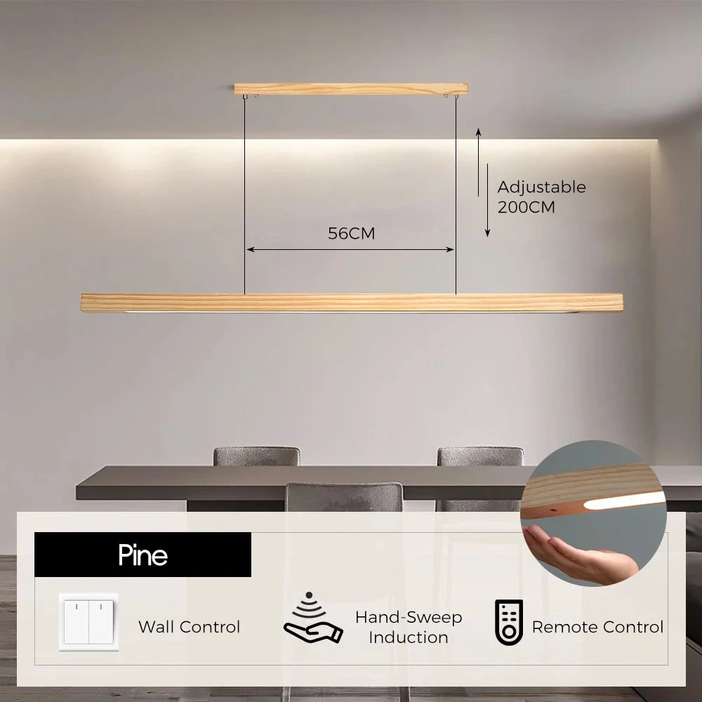 LED Hand Sweep Sensor Pendant Light Black Walnut Wood Modern Hanging Lamps for Dining Living Room Kitchen Office Celling Lamp