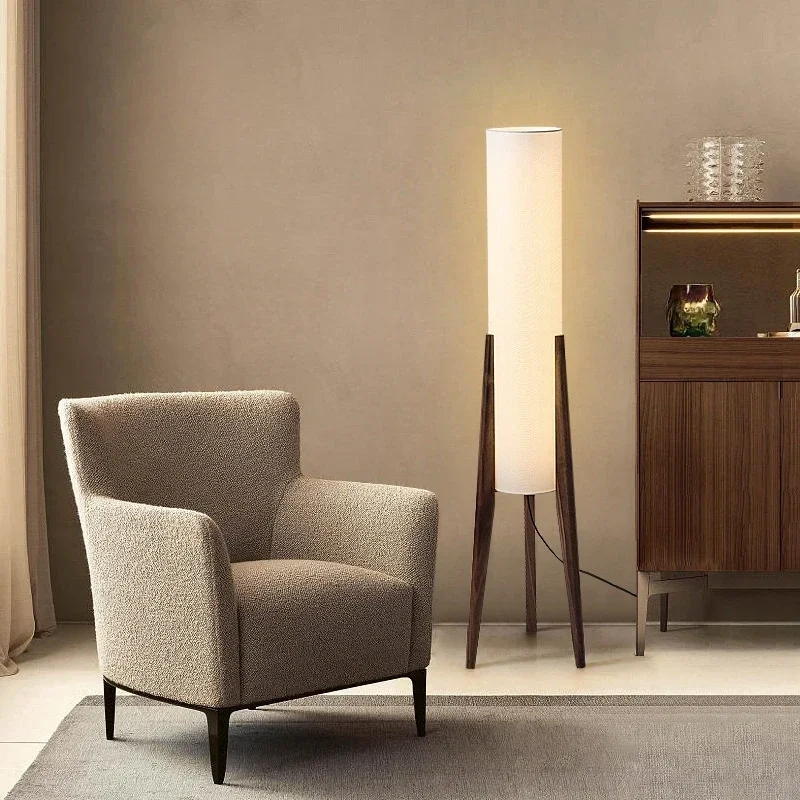 Solid Wood Floor Lamp Nordic Art Simple Modern Lamp Shade Fabri Bedroom Living Room Decor Reading Restaurant Living Room Standin