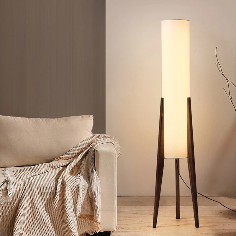 Solid Wood Floor Lamp Nordic Art Simple Modern Lamp Shade Fabri Bedroom Living Room Decor Reading Restaurant Living Room Standin