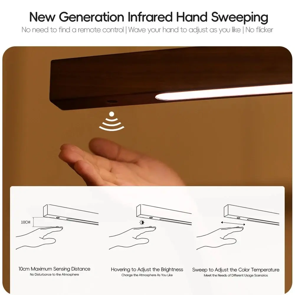 LED Hand Sweep Sensor Pendant Light Black Walnut Wood Modern Hanging Lamps for Dining Living Room Kitchen Office Celling Lamp