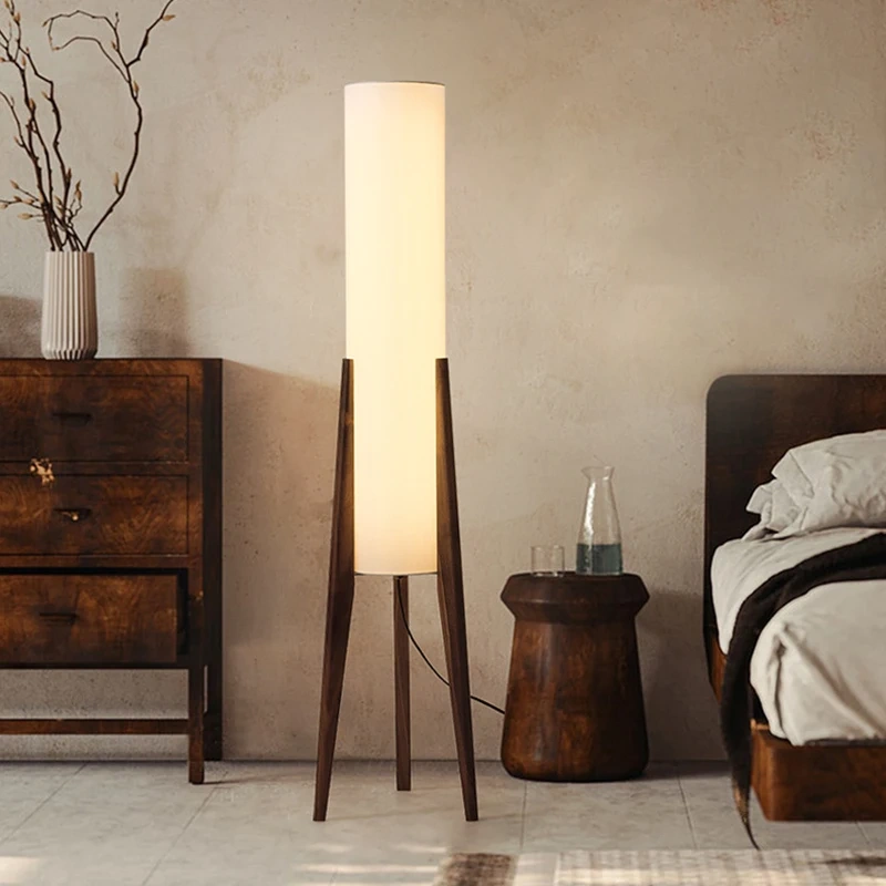 Solid Wood Floor Lamp Nordic Art Simple Modern Lamp Shade Fabri Bedroom Living Room Decor Reading Restaurant Living Room Standin