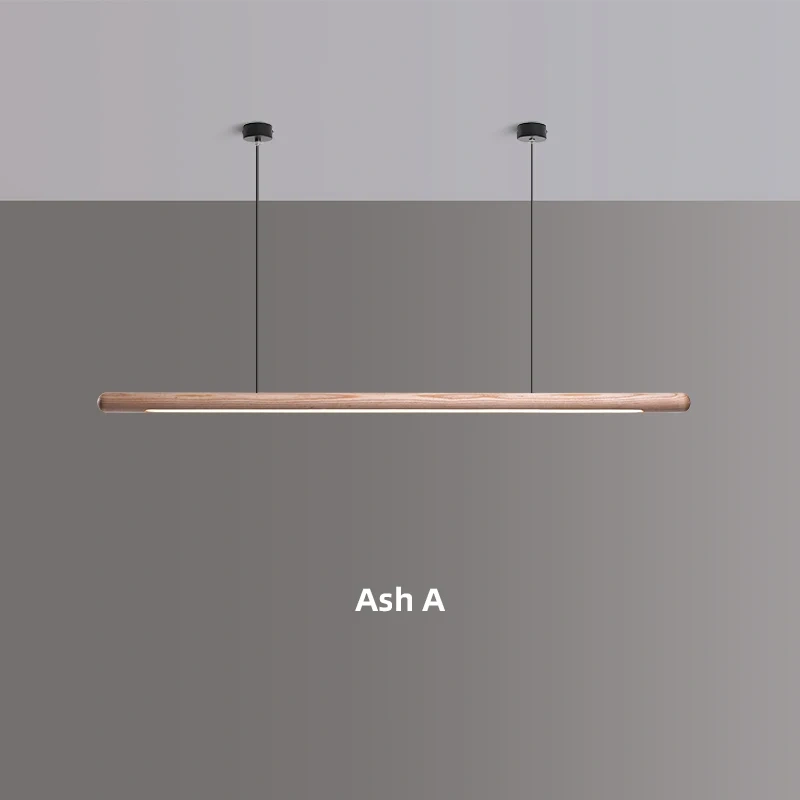 Solid Wood Hanging Lamp Nordic LED Wood Pendant Light Modern Table Long Linear Light Round Hanging Fixtures for Kitchen Island