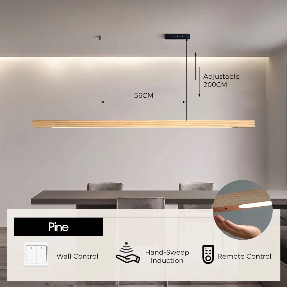 LED Hand Sweep Sensor Pendant Light Black Walnut Wood Modern Hanging Lamps for Dining Living Room Kitchen Office Celling Lamp
