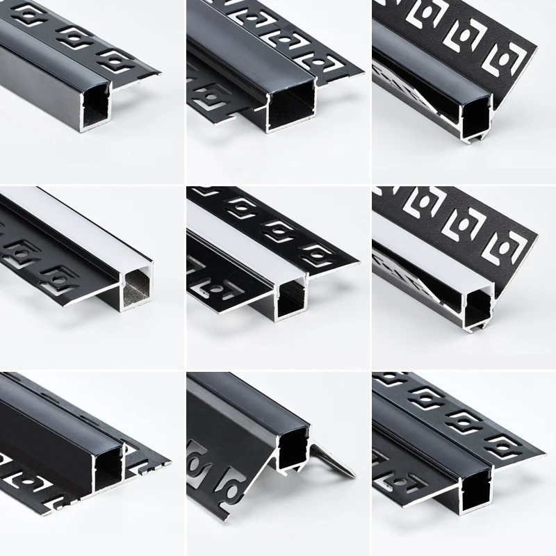 0.5m/1m/pcs Rimless Black LED Aluminum Profiles Invisible Embedded Ceiling Drywall Channels Wall Decor Bar Linear Strip Lighting