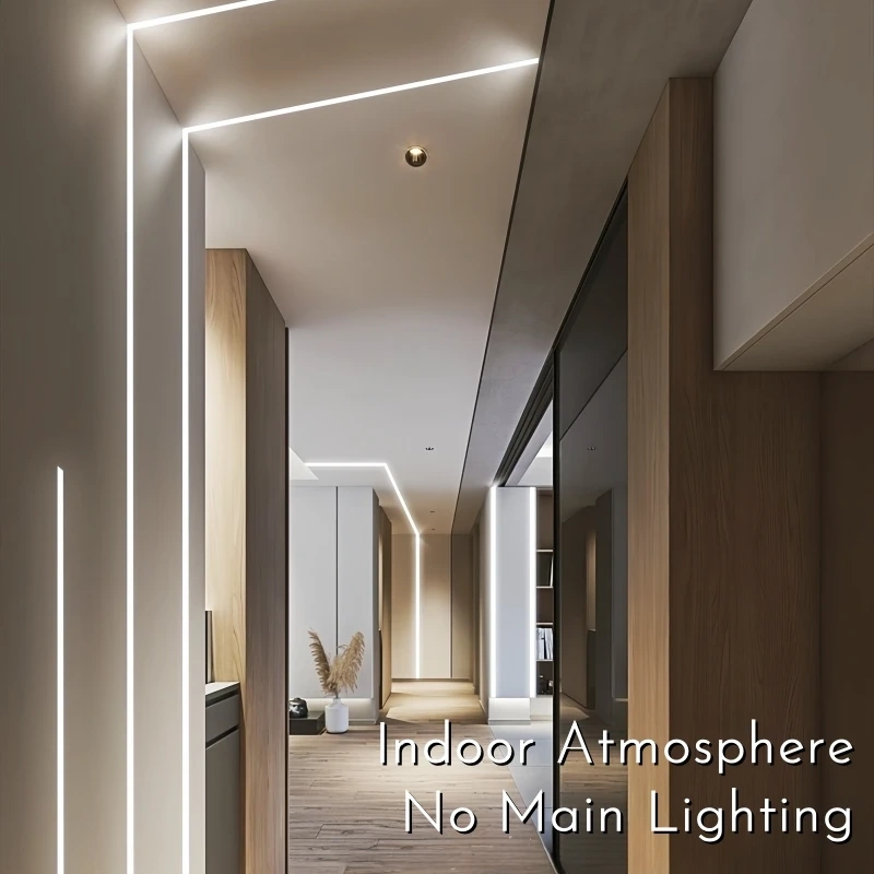 Borderless Ceiling Edge LED Aluminum Profile Recessed Embedded Channel Black Diffuser Wall Floor Stair Bathroom Bar Strip Lights