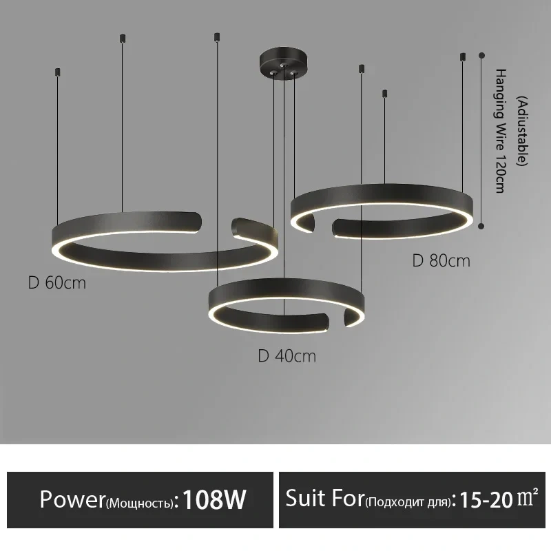Nordic Rings Pendant Chandelier Lamp Modern Minimalist Dining Living Room Central Dining Table Lighting Hanging Suspen Fixtures