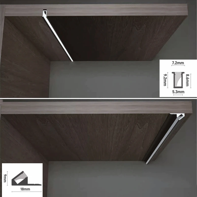 Recessed Backlight LED Aluminum Profile Cabinet Layer Channel Silicone Diffuser Wardrobe Bookshelf Closet Hidden Bar Strip Light
