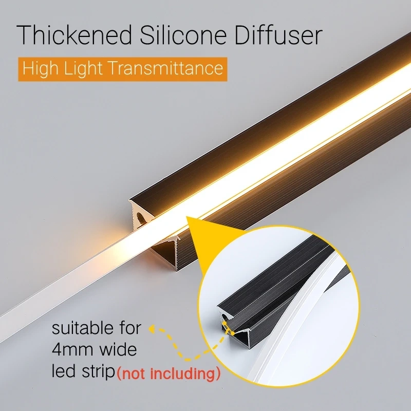 1-10pcs 45° Backlight LED Aluminum Profile Bar Light Channel Silicone Diffuser Cover For 5050 2835 Rigid Strip Light Accessories