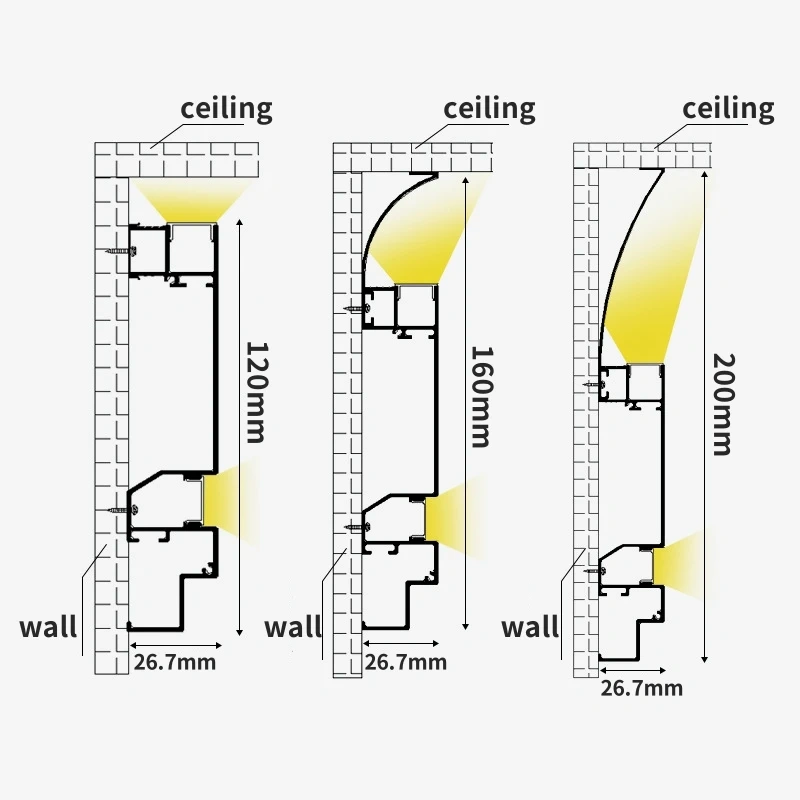 Up Down Glowing LED Aluminum Profile Ceiling Top Corner Channel Backlight Wall Washing Living Room Decor Linear Bar Strip Lights